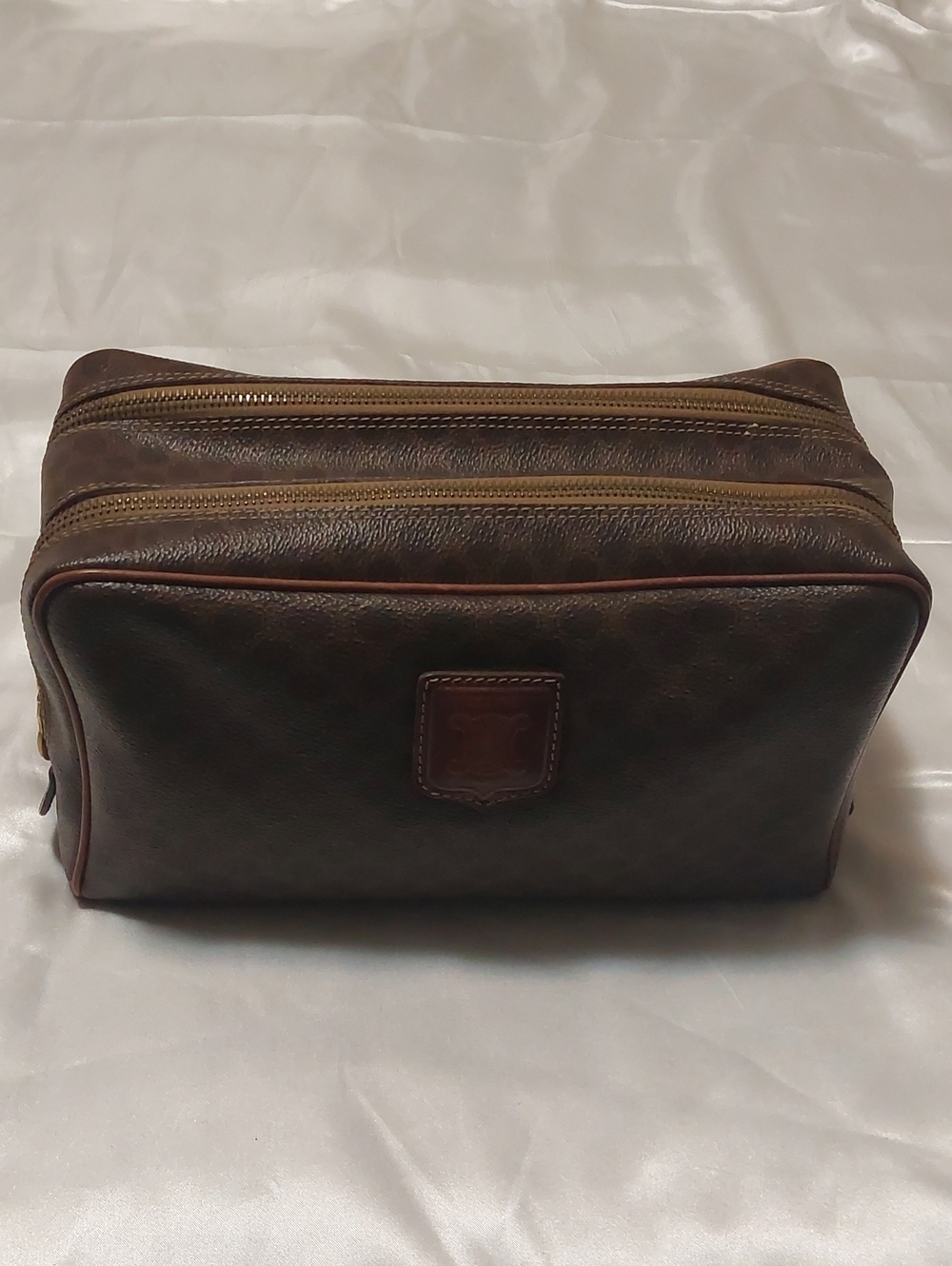 Authentic Celine Brown Leather Travel Toiletry Bag Vintage